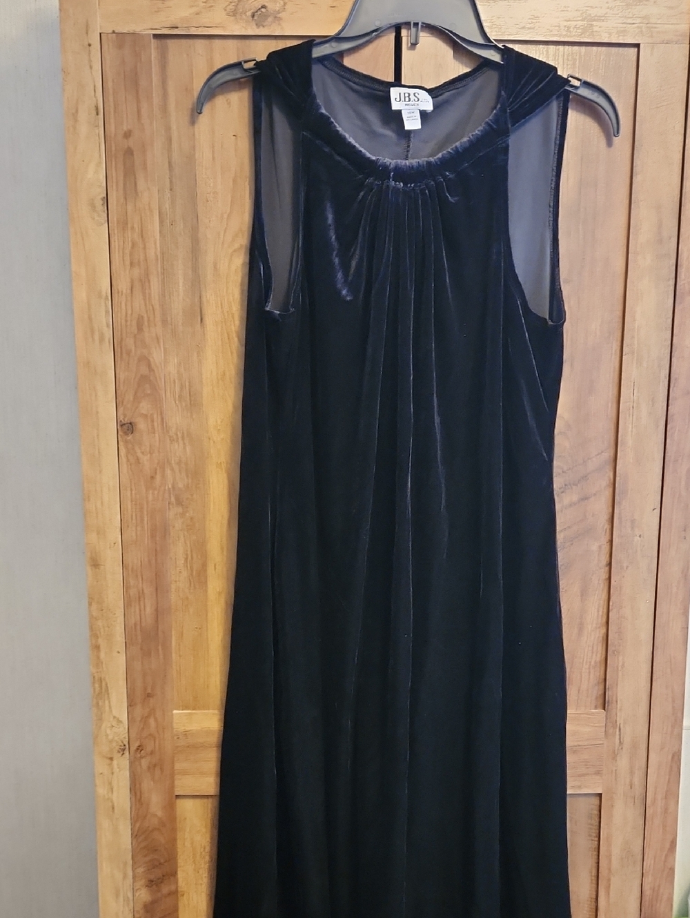 J.B.S. Black Velvet-like Sleeveless Shift Plus-size Dress with Yoke Neckline